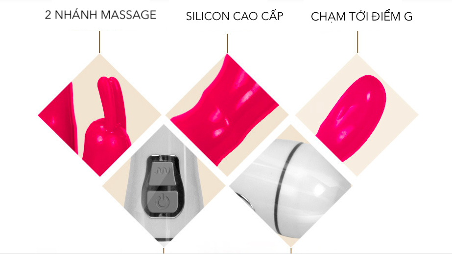 Dương Vật Giả Silicon Rung Mạnh Có Nhánh Massage Điểm G Cho Nữ