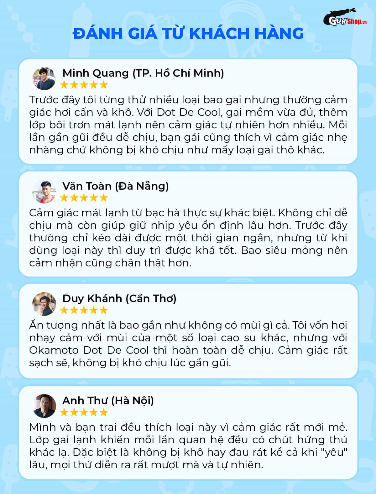 Đánh giá từ khách hàng về Bao cao su Okamoto Dot De Cool