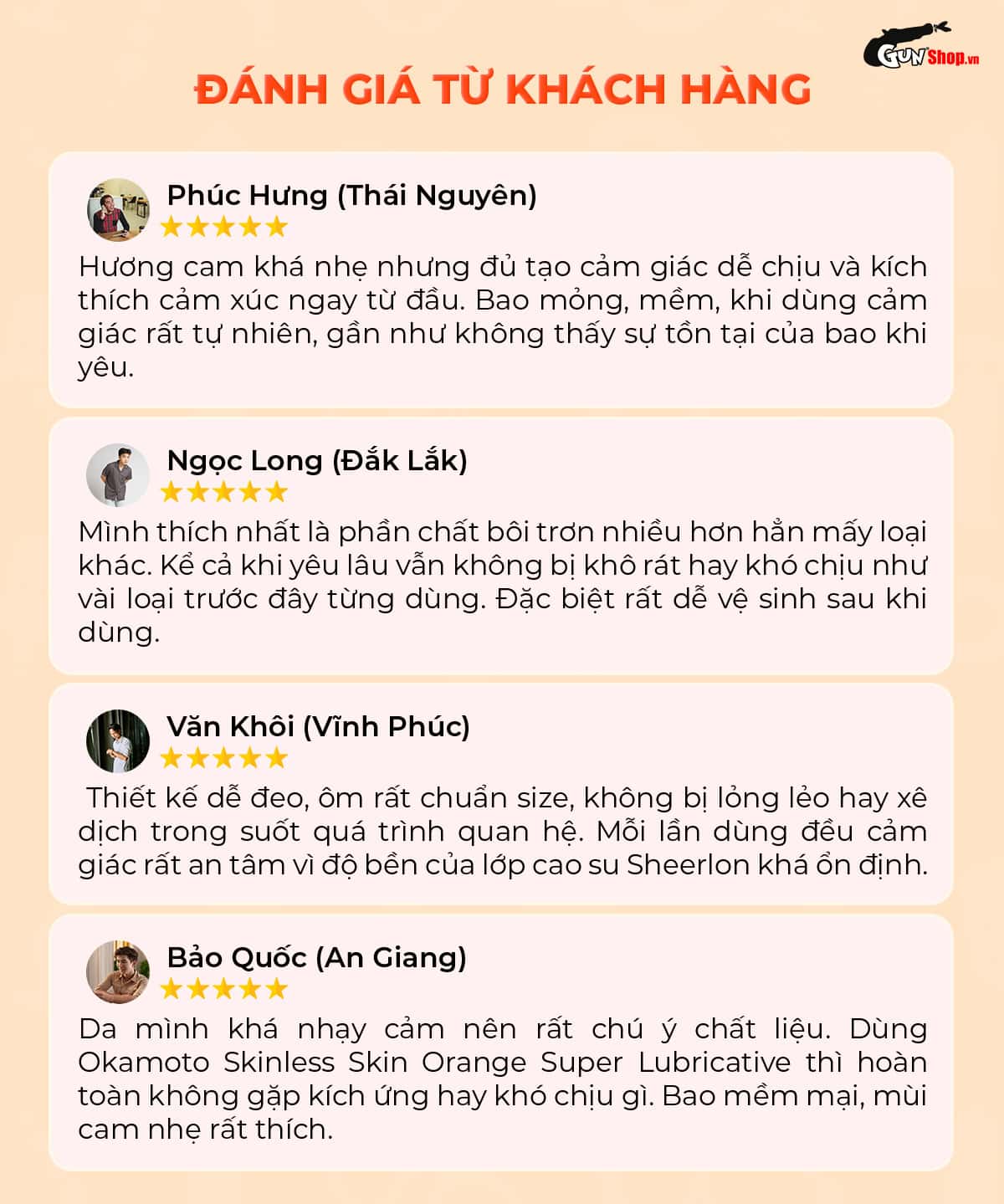 Đánh giá từ khách hàng về Bao cao su Okamoto Skinless Skin Orange Super Lubricative