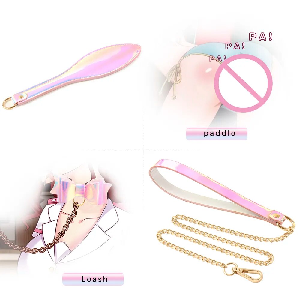 Bộ đồ chơi BDSM phát sáng gậy đánh móc tay khoá cổ mặt nạ bịt mắt