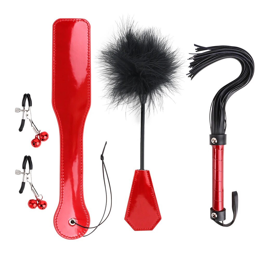 Bộ đồ bạo dâm BDSM 4 món kẹp vú roi gậy phết mông quyến rũ