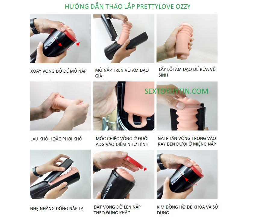 Âm đạo giả tự thụt Prettylove Ozzy 3 chế độ rung thụt giống thật