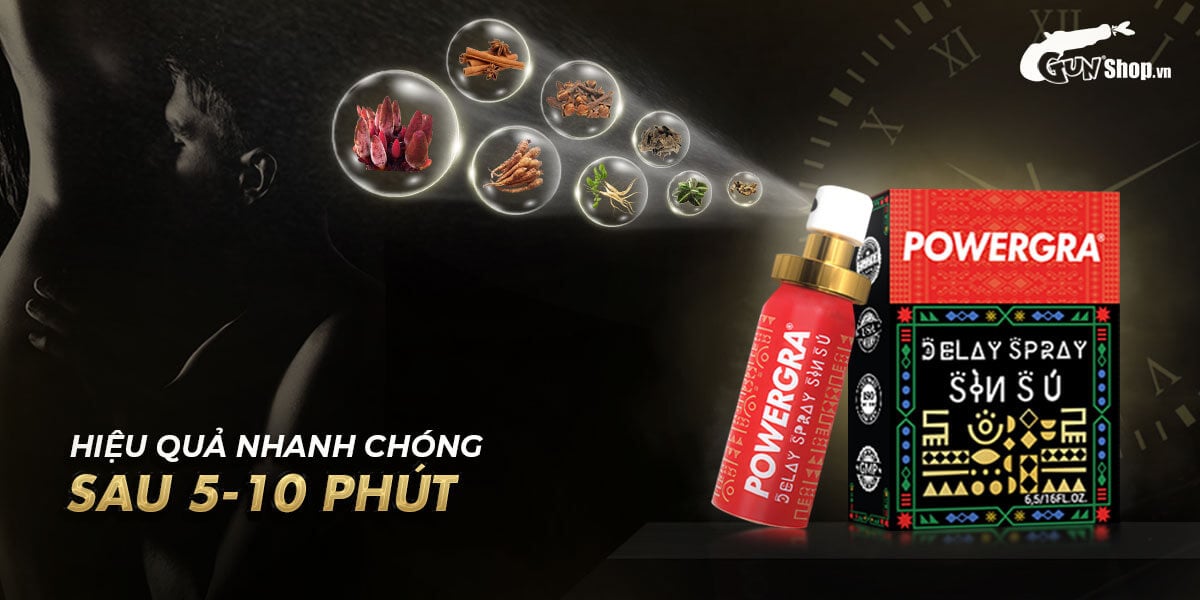 Chai xịt Powergra Delay Spray Sìn Sú kéo dài thời gian quan hệ
