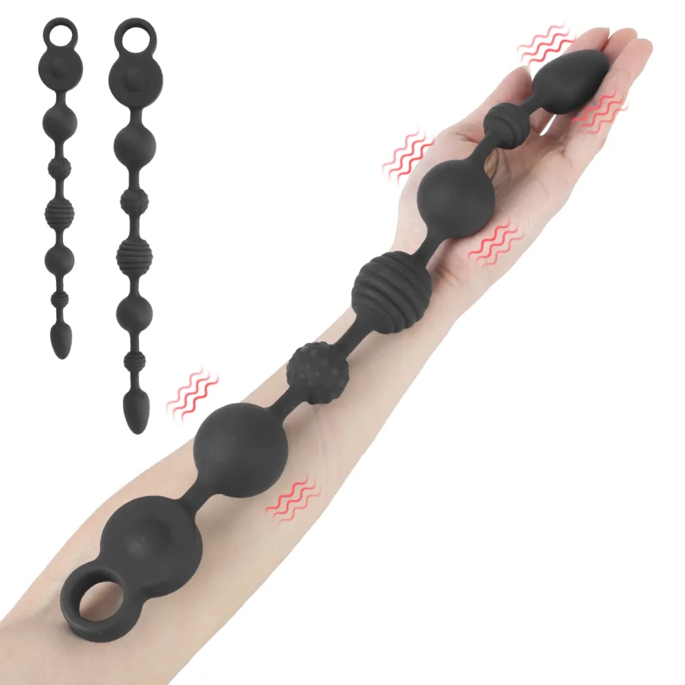 Que rung dạng chuỗi Dildo đen kích thích hậu môn 35-43cm