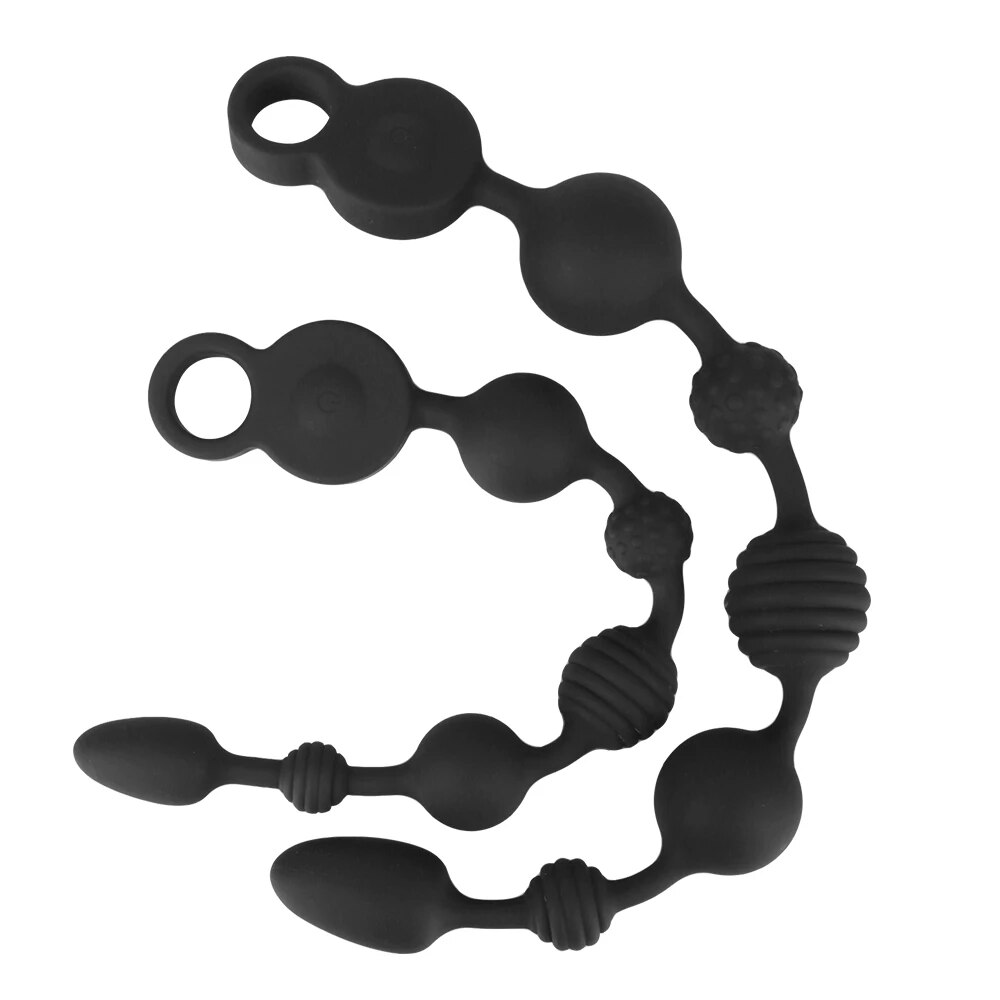 Que rung dạng chuỗi Dildo đen kích thích hậu môn 35-43cm