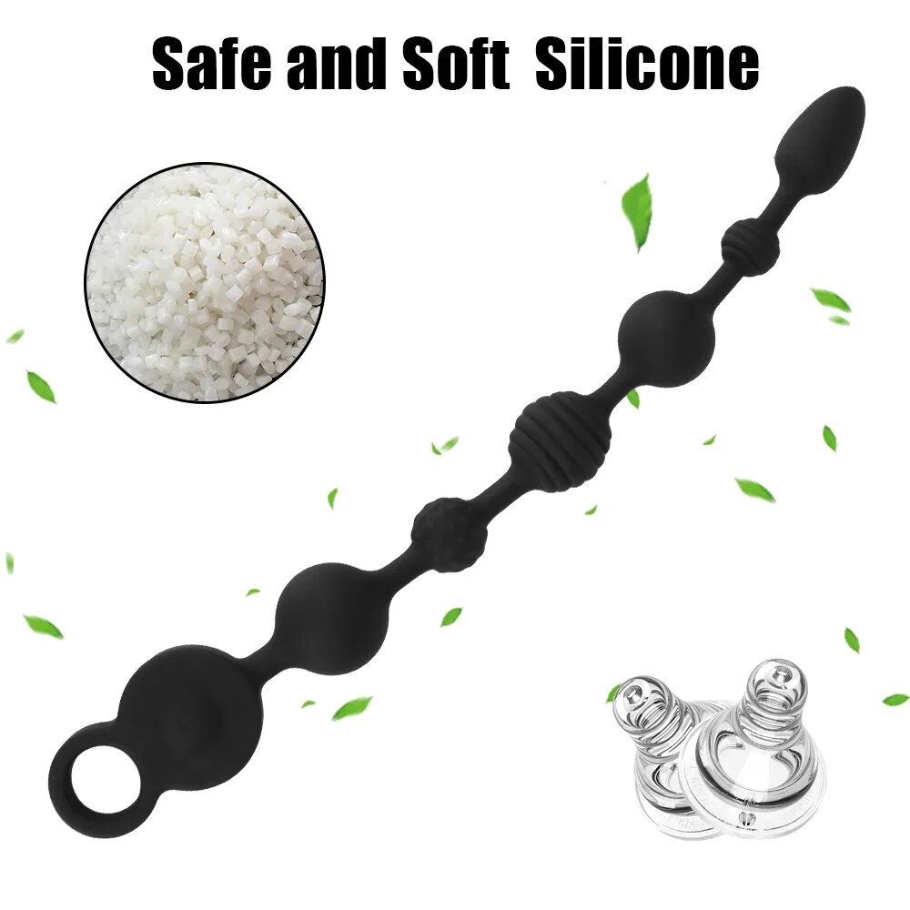 Que rung dạng chuỗi Dildo đen kích thích hậu môn 35-43cm