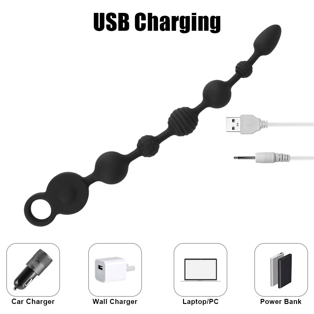 Que rung dạng chuỗi Dildo đen kích thích hậu môn 35-43cm