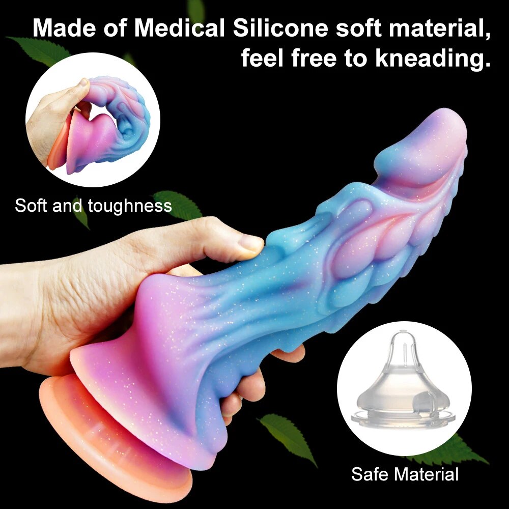 Dương vật giả phát sáng hình rồng size lớn đế gắn tường đa màu