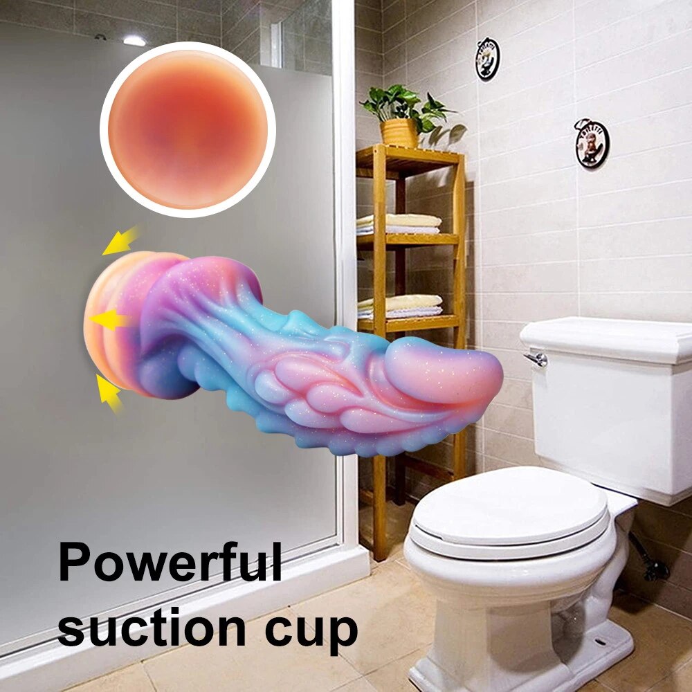 Dương vật giả phát sáng hình rồng size lớn đế gắn tường đa màu