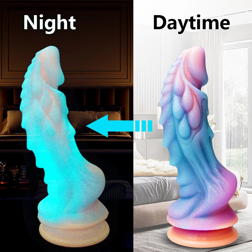 Dương vật giả phát sáng hình rồng size lớn đế gắn tường đa màu