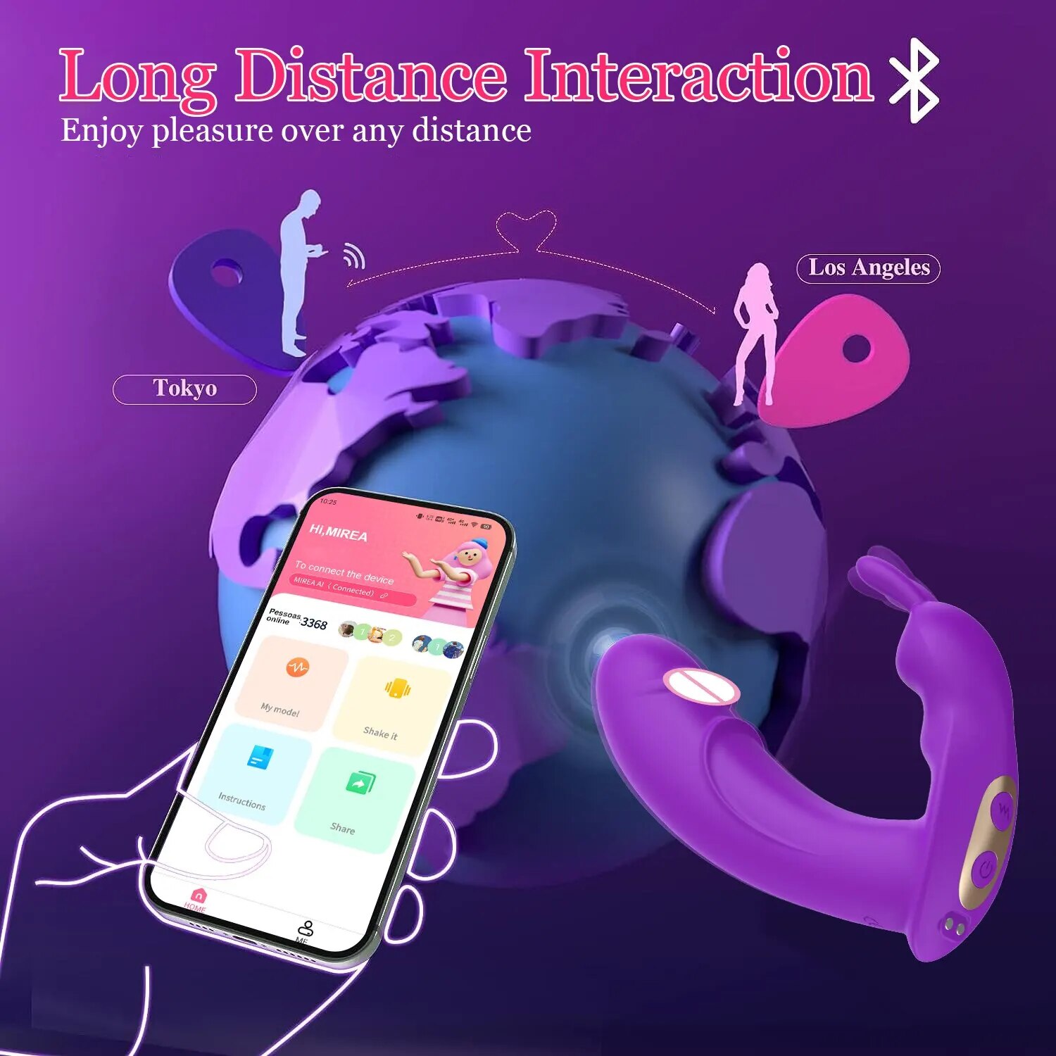 Dương vật giả tai thỏ Mirea Bluetooth điều khiển app rung đa chế độ thoải mái