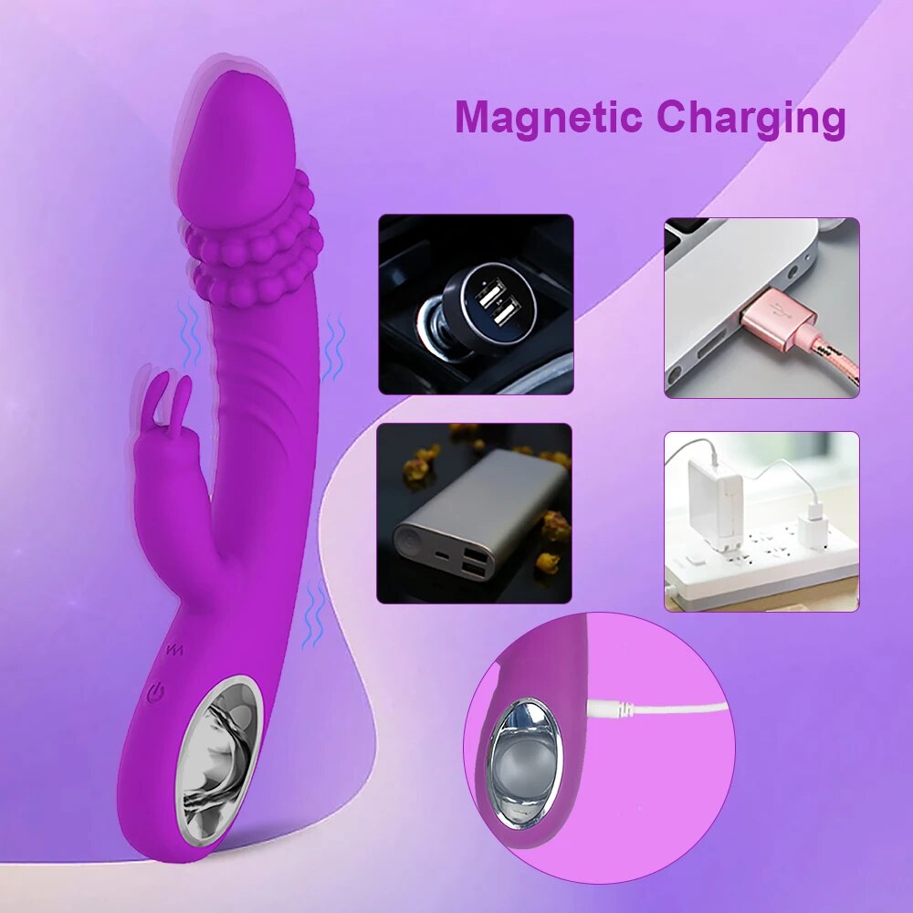 Dương vật giả gắn bi rung kích thích nhánh phụ tai thỏ đa tính năng