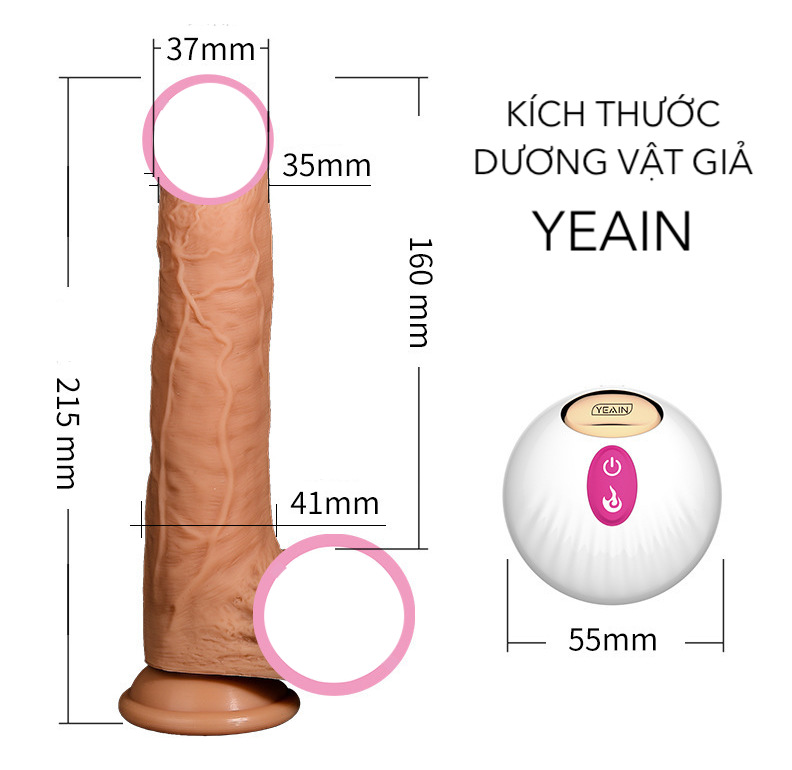 dương vật giả yeain rung thụt tự động toả nhiệt có điều khiển từ xa
