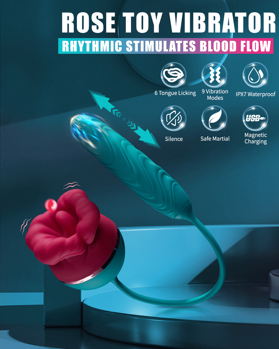 Trứng rung hoa hồng 2 đầu rung thụt lưỡi liếm âm đạo kích thích