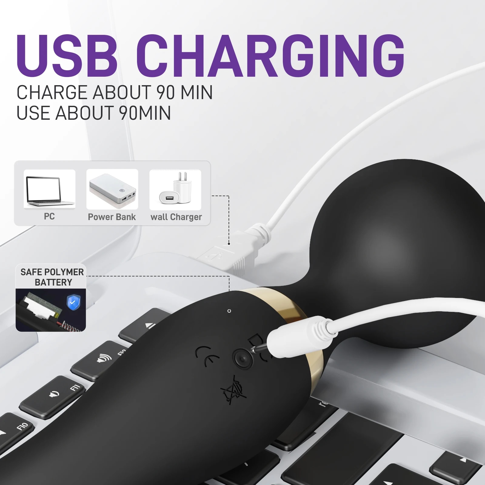Chày rung tình yêu 2 đầu xoay 360 độ silicon y tế sạc USB