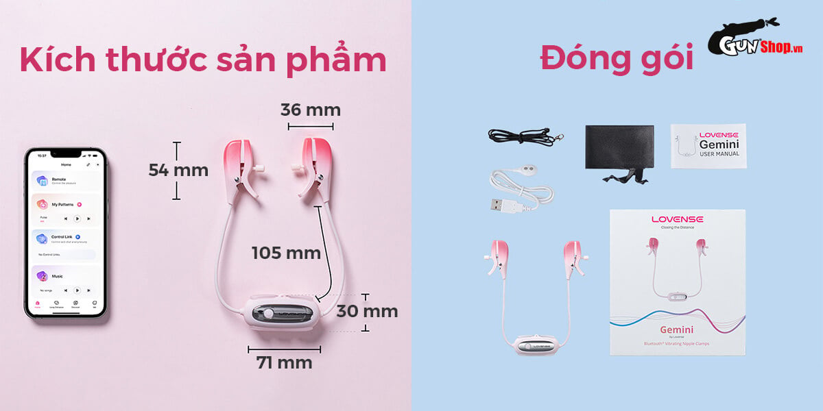 Máy massage kẹp vú Lovense Gemini điều khiển app, kích thích nhũ hoa