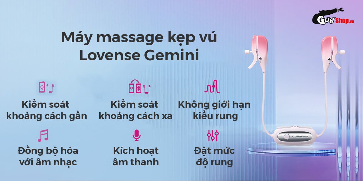 Máy massage kẹp vú Lovense Gemini điều khiển app, kích thích nhũ hoa