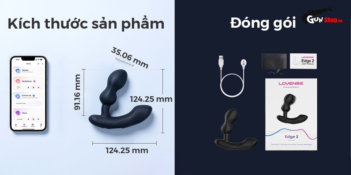 Máy massage tuyến tiền liệt Lovense Edge 2 điều khiển app thiết kế chữ L