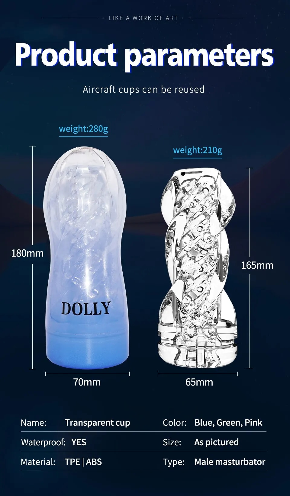 Cốc thủ dâm trong suốt Dolly silicon siêu mềm êm ái
