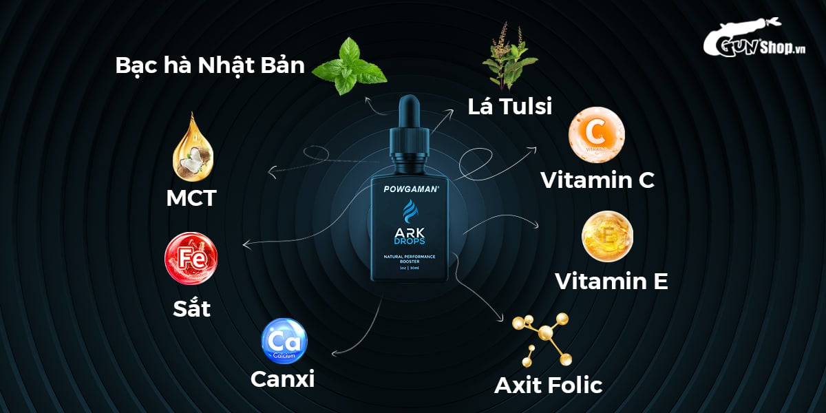 Tinh chất gia tăng cảm xúc Powgaman Ark Drops hữu cơ tăng hưng phấn mạnh