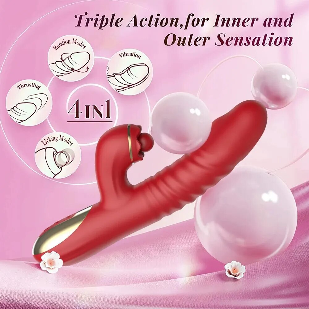 Dương vật giả Hannibal 4 in 1 rung thụt nhánh phụ thổi hút đa chức năng