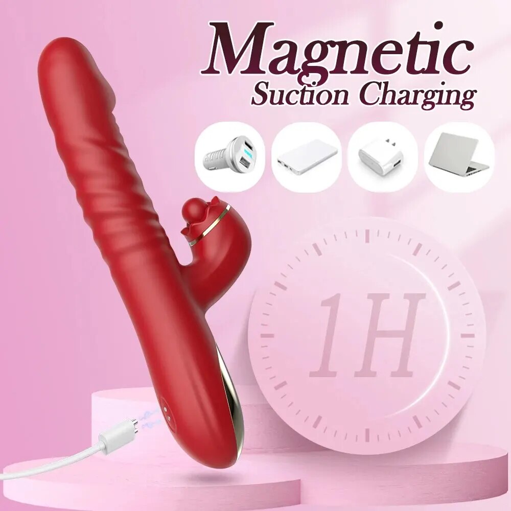 Dương vật giả Hannibal 4 in 1 rung thụt nhánh phụ thổi hút đa chức năng