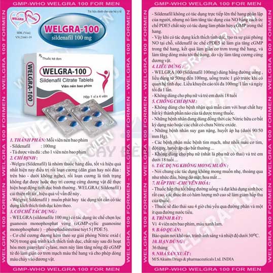 Viên uống cương dương Welgra 100mg Ấn Độ tăng sinh lý nam hiệu quả