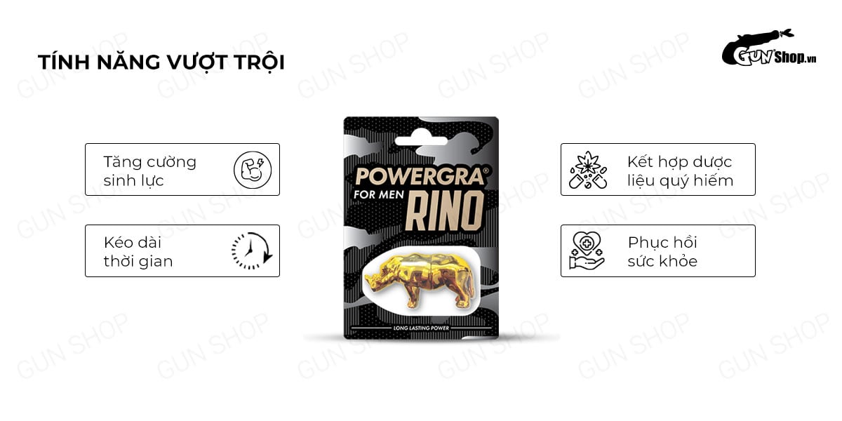 Viên uống hỗ trợ cương dương, tăng cường sinh lý, kéo dài thời gian Powergra For Men Rino - Vỉ 1 viên