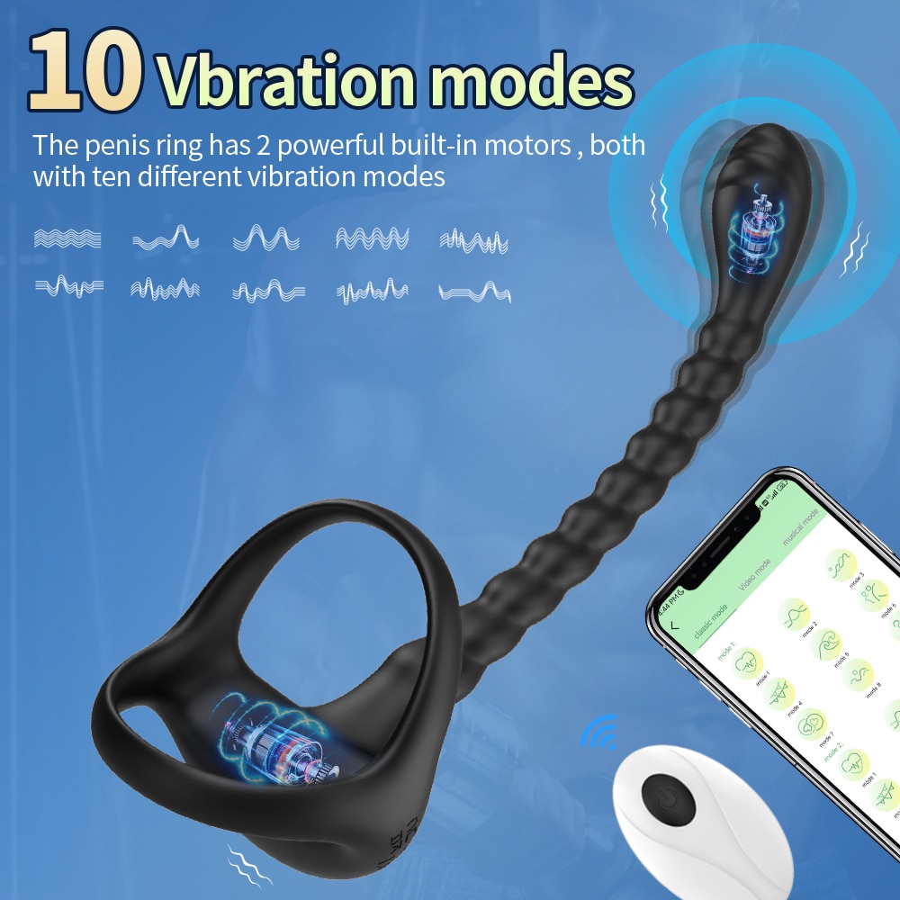 Vòng đeo dương vật chuỗi xoắn kích thích hậu môn điều khiển qua app