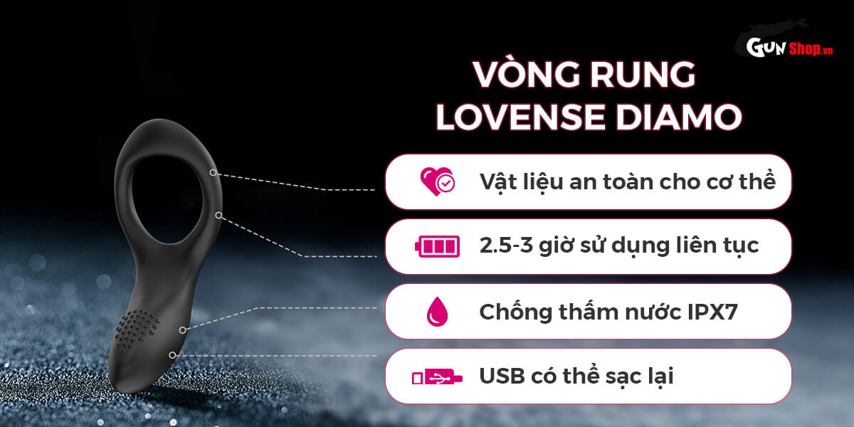 Vòng đeo dương vật Lovense Diamo rung 10 chế độ điều khiển app tiện