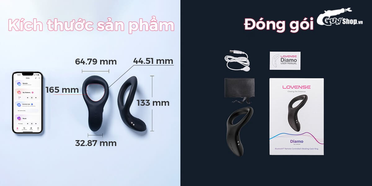 Vòng đeo dương vật Lovense Diamo rung 10 chế độ điều khiển app tiện