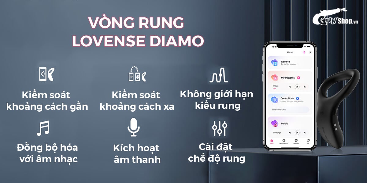 Vòng đeo dương vật Lovense Diamo rung 10 chế độ điều khiển app tiện
