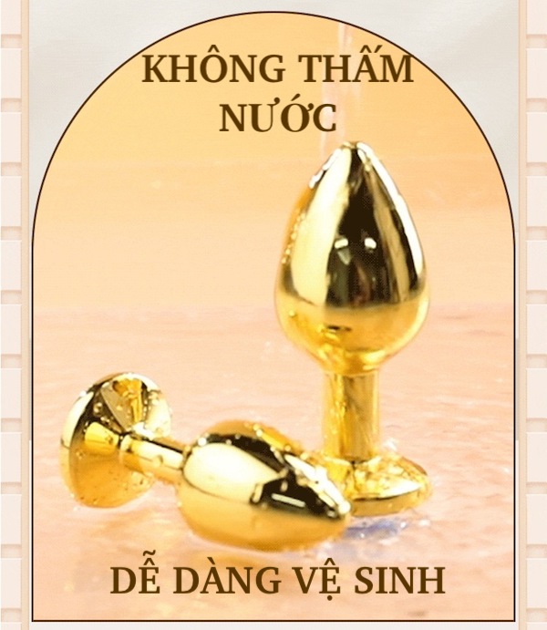 Phích inox cắm hậu môn Anal Toy vàng đính đá tinh tế tăng hưng phấn BDSM