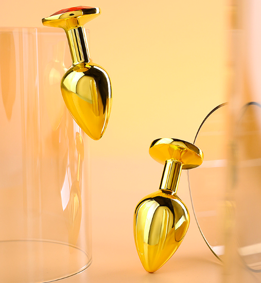 Phích inox cắm hậu môn Anal Toy vàng đính đá tinh tế tăng hưng phấn BDSM