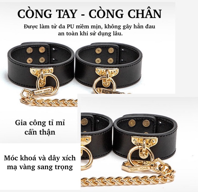 Bộ đồ chơi 8 món bạo dâm BDSM cao cấp sang trọng màu đen đỏ cực đẹp