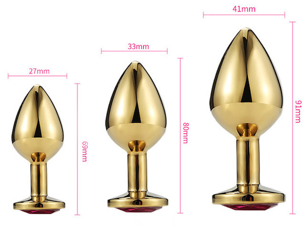 Phích inox cắm hậu môn Anal Toy vàng đính đá tinh tế tăng hưng phấn BDSM