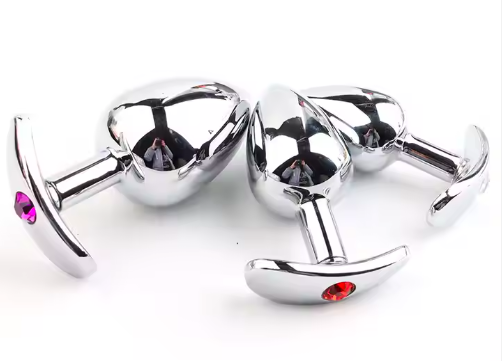 Phích inox hậu môn đính đá size vừa 3.4cm an toàn dễ dùng cho người mới