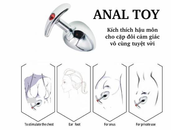 Phích inox hậu môn đính đá size vừa 3.4cm an toàn dễ dùng cho người mới