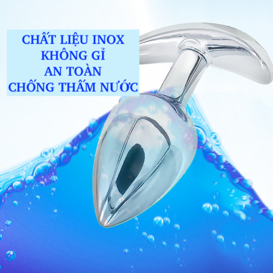 Phích inox hậu môn đính đá size vừa 3.4cm an toàn dễ dùng cho người mới