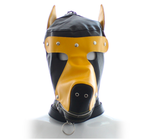 Mặt nạ bạo dâm hình đầu chó sói có khóa miệng Da PU cao cấp