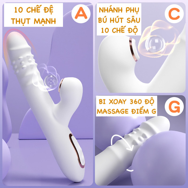 Dương vật giả Ankni rung thụt hút siêu mềm màu trắng