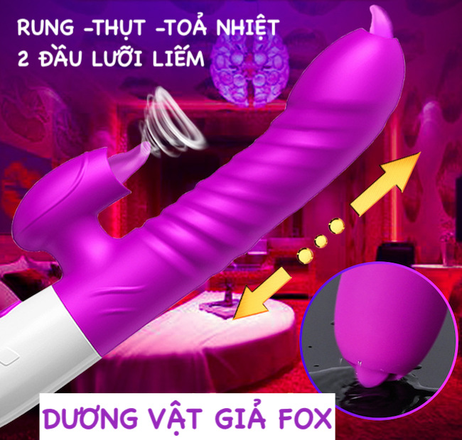 Dương Vật Giả Fox Rung Thụt Kèm Lưỡi Liếm 2 Đầu