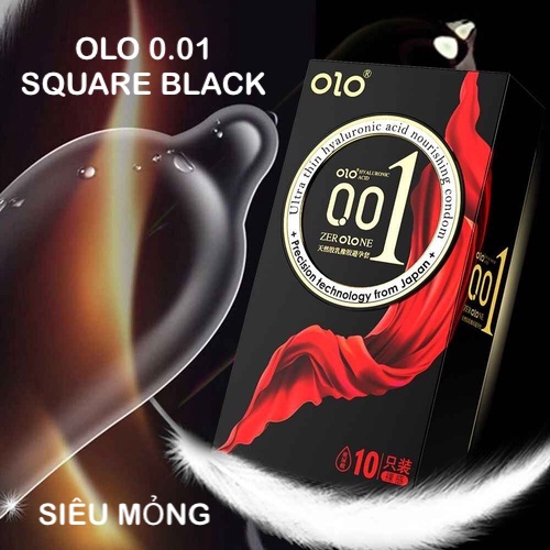 Bao cao su Olo thin 0.01 đen Square Black siêu mỏng ôm sát hộp 10c