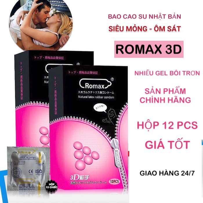 Bao cao su Romax 3D khoá kéo siêu mỏng hộp 12 cái giá tốt