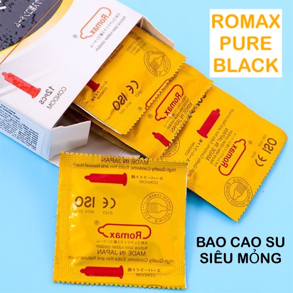 Bao cao su Romax Pure Black siêu mỏng hộp 12 chiếc