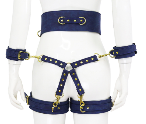 Bộ thắt lưng khóa tay liền đùi da PU đỏ bạo dâm kích thích