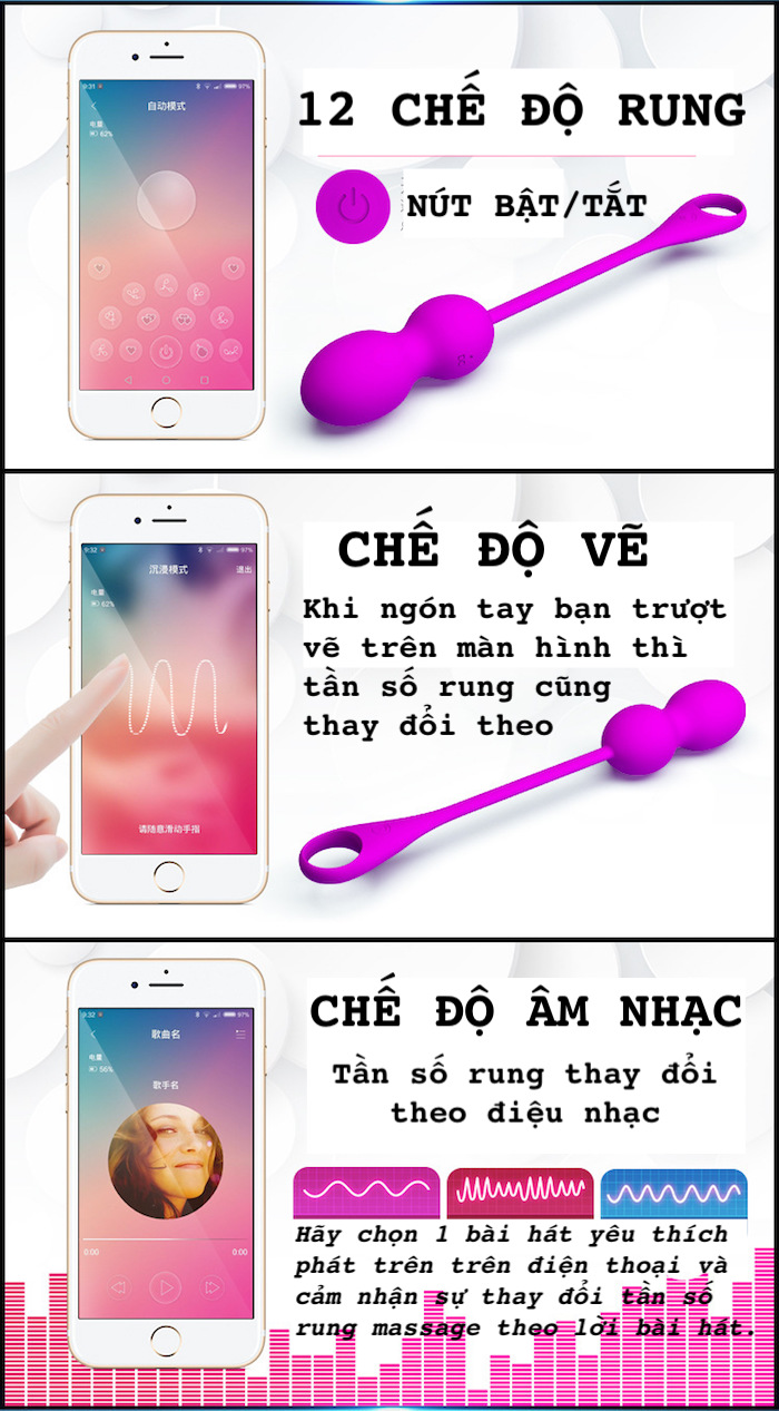 Trứng rung PrettyLove Elvira cao cấp điều khiển app điện thoại