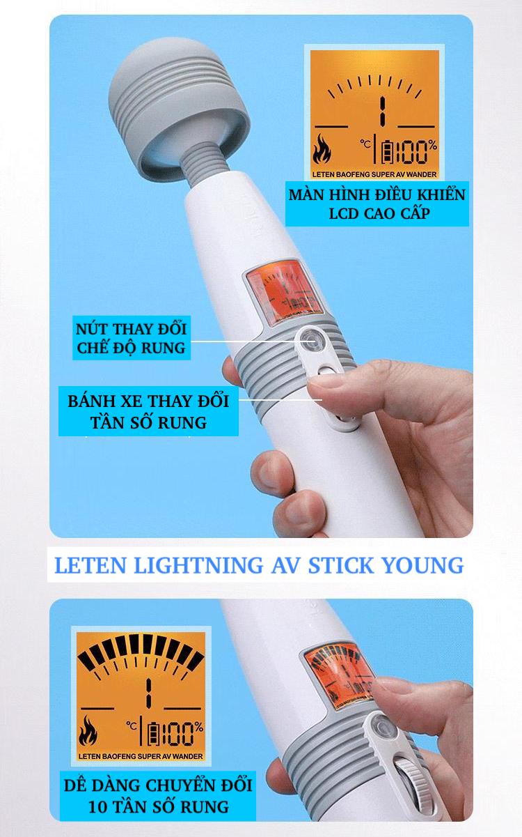 chày massage điểm G có sưởi ấm màn hình LCD Leten Lightning AV stick young