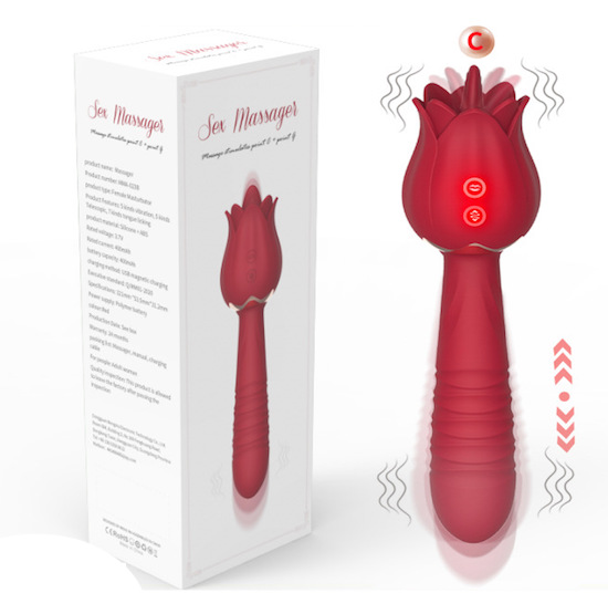 Dương vật giả 2 đầu rung thụt kèm lưỡi liếm hình bông hoa hồng chày rung massage Dương vật giả 2 đầu rung thụt kèm lưỡi liếm hình bông hoa hồng chày rung massage