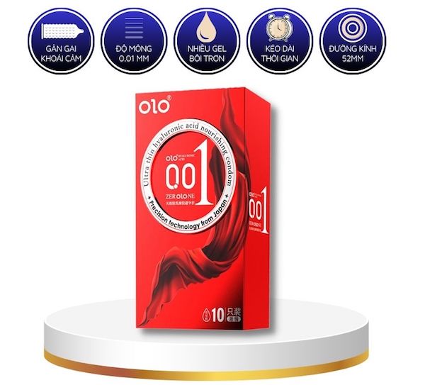 Bao cao su Olo thin 0.01 đỏ Square Red gai nổi siêu mỏng hộp 10c